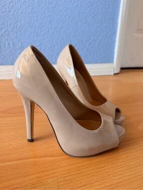 Diba Nude Patent Peep-Toe Stiletto Heels